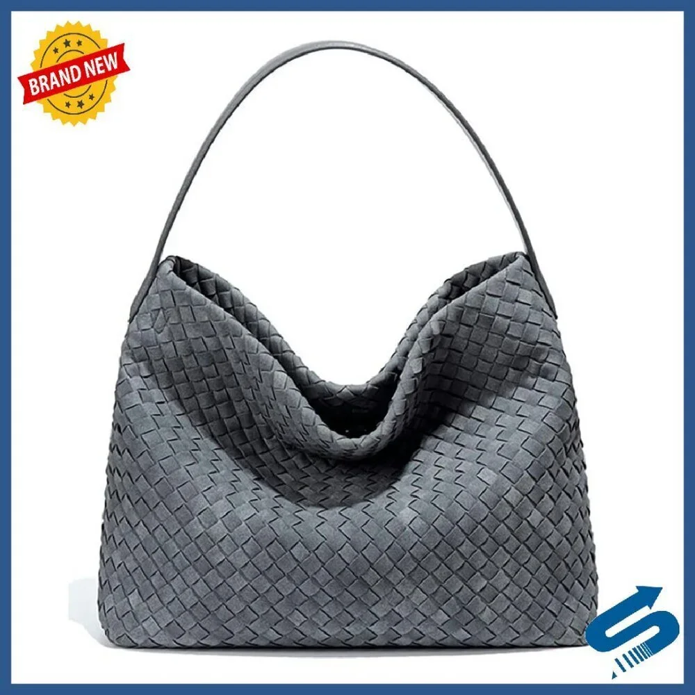 Slouchy Suede Woven Hobo Bag - Crescent Shoulder Tote Purse